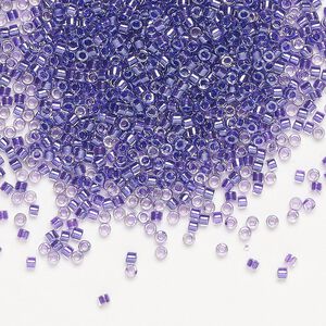 Seed bead, Delica®, glass, pkg/250g, #11 round, translucent purple-lined luster crystal clear (DB-0906).