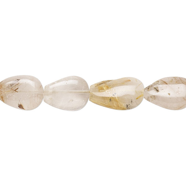 Bead, golden rutilated quartz (natural), 9x8mm-13x8mm hand-cut puffed teardrop with 0.4-1.4mm hole, C- grade, Mohs hardness 7. Sold per 8-inch strand. image number 0