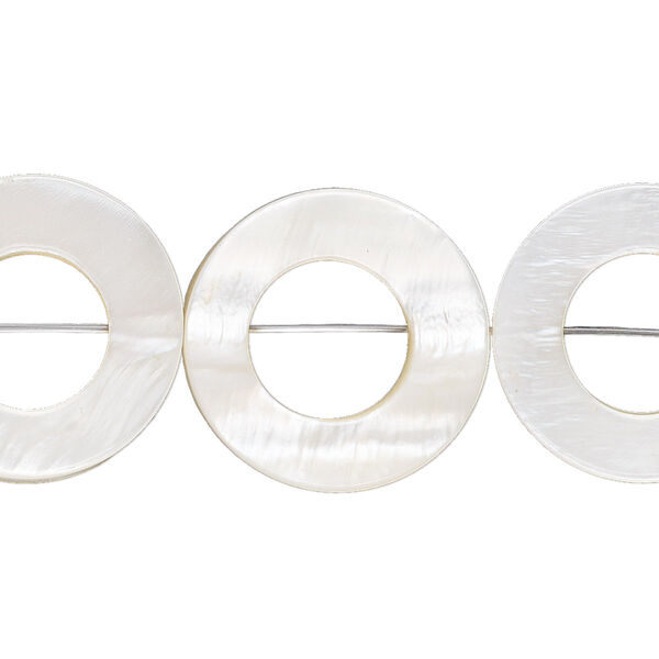 Bead, mother-of-pearl shell (bleached), white, 20mm round donut with 10mm center hole. Sold per 15-1/2" to 16" strand. image number 0