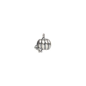 Charm, antiqued sterling silver, 8.5x7mm pumpkin and leaves. Sold individually.
