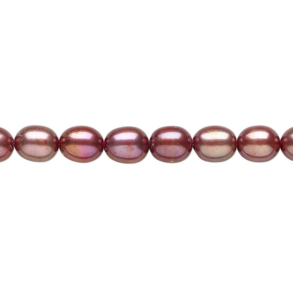 Pearl 1pkg1 cultured freshwater, 5-6mm rice C grade, 15 inch dyed rhubarb image number 0