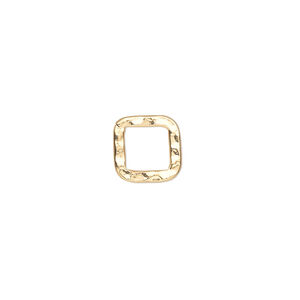 Component, gold-plated steel, 10x10mm double-sided hammered flat open square. Sold per pkg of 12.