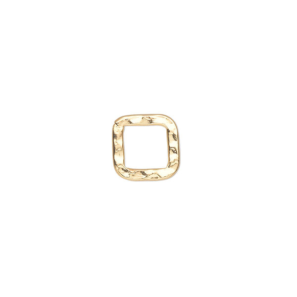Component, gold-plated steel, 10x10mm double-sided hammered flat open square. Sold per pkg of 12. image number 0