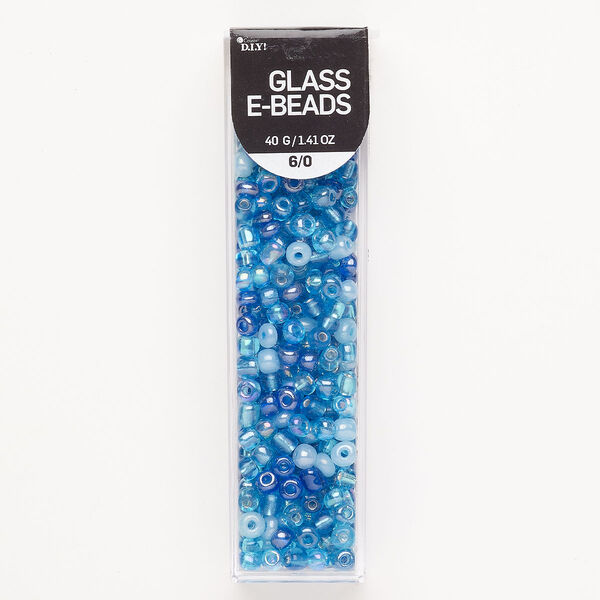 Seed bead mix glass 1pk #4-#6 round, opaque and translucent multi-blue, 40 gram image number 0