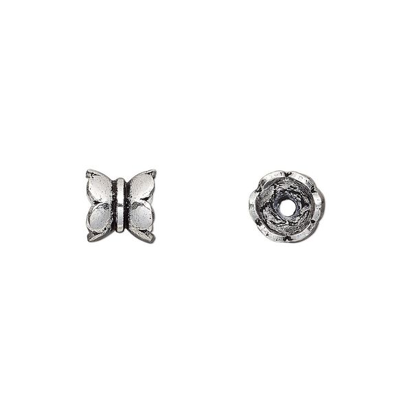 Bead cap, antiqued sterling silver, 6x6mm double round, fits 5-7mm bead. Sold per pkg of 4. image number 0