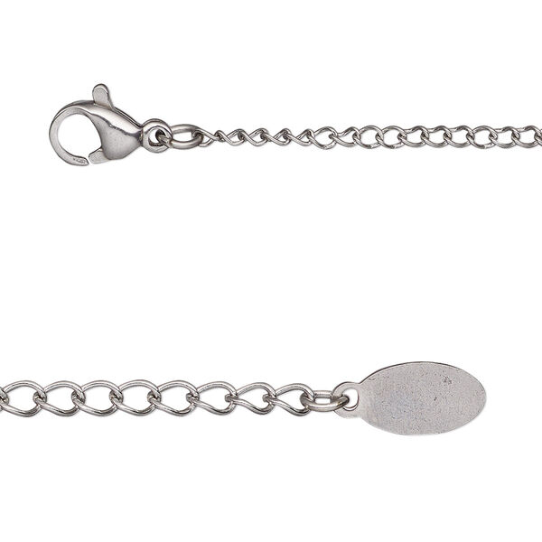 Chain, stainless steel, 1.9mm curb, 30 inches with 2-inch extender chain and lobster claw clasp. Sold individually. image number 0
