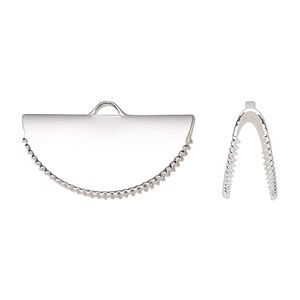 Ribbon crimp end, silver-finished brass, 25x12mm fan. Sold per pkg of 10.