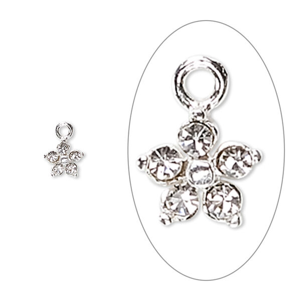 Charm, Preciosa crystal and sterling silver, crystal clear, 6mm single-sided flower. Sold per pkg of 2. image number 0
