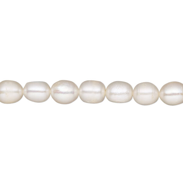 Pearl, White Lotus™, cultured freshwater (bleached), white, 5-5.5mm rice, C grade, Mohs hardness 2-1/2 to 4. Sold per 15-1/2" to 16" strand. image number 0