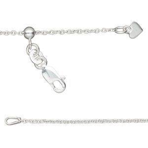 Chain 1pkg1 Gossamer™, sterling silver and silicone, 1.4mm cable, 16 to 24 inches with lobster claw clasp and 4mm adjustable slider bead.