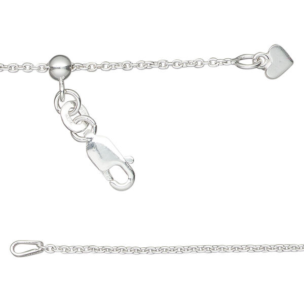 Chain 1pkg1 Gossamer™, sterling silver and silicone, 1.4mm cable, 16 to 24 inches with lobster claw clasp and 4mm adjustable slider bead. image number 0