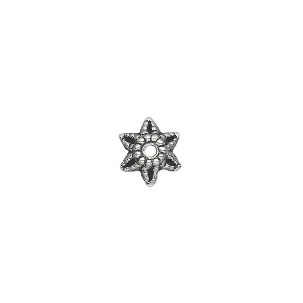 Bead cap, antique silver-plated "pewter" (zinc-based alloy), 9x5mm star, fits 8-14mm bead. Sold per pkg of 50. image number 0