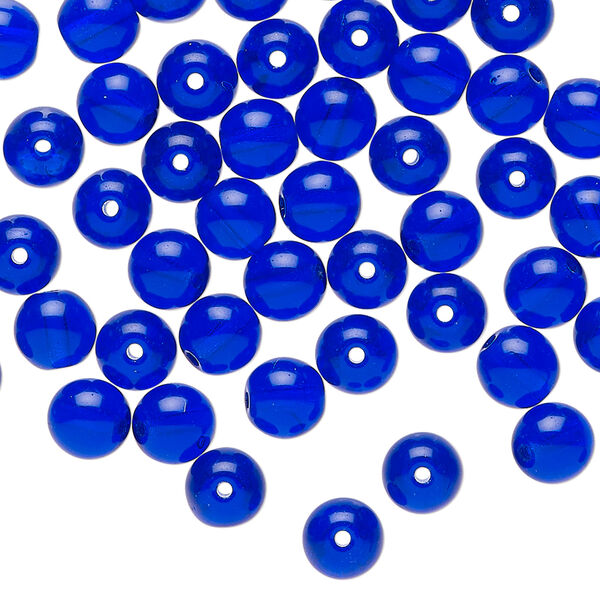 Bead 1pkg60, Czech glass druk, transparent cobalt, 6mm round. image number 0