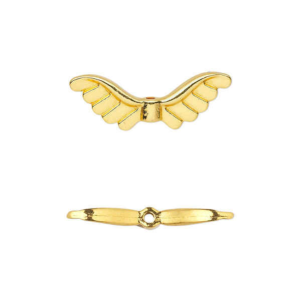 Bead, gold-finished "pewter" (zinc-based alloy), 24x8mm double-sided angel wings. Sold per pkg of 20. image number 0