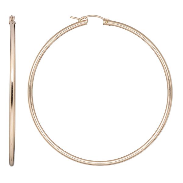 Earring, Create Compliments®, 14Kt rose gold-filled, 65mm flexible round hoop with latch-back closure. Sold per pair. image number 0
