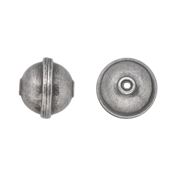 Bead, antique silver-plated steel, 15mm rimmed round. Sold per pkg of 20. image number 0