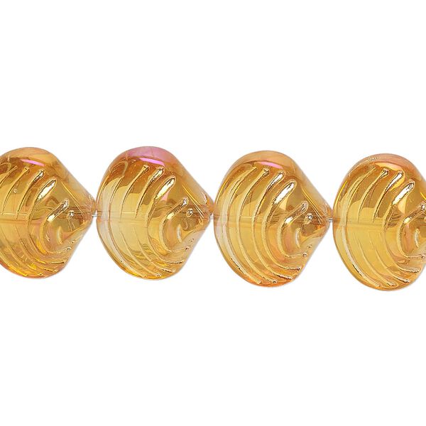 Bead, glass, translucent orange AB, 14x12mm clamshell. Sold per 15-1/2" to 16" strand. image number 0