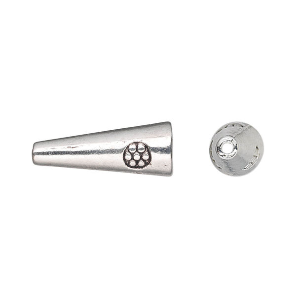 Cone, antique silver-plated "pewter" (zinc-based alloy), 21x8mm with flower design, 6mm inside diameter. Sold per pkg of 20. image number 0
