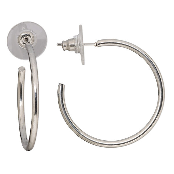 Earring, stainless steel, 30mm round half-hoop with post. Sold per pkg of 2 pairs. image number 0