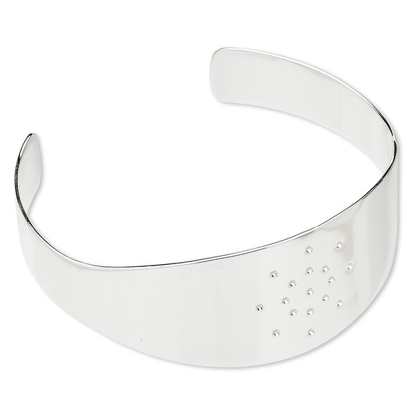 Bracelet component, cuff, silver-plated brass, 1-inch wide with 17 holes, adjustable from 7-8 inches. Sold individually. image number 0