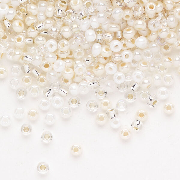 Seed bead mix Preciosa Ornela 1pkg1 Czech glass, opaque and translucent multi-white, #8 rocaille, 50g image number 0
