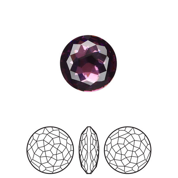 Round stone 1pk amethyst foil back, Crystal Passions® 14mm fancy round 1383 image number 0