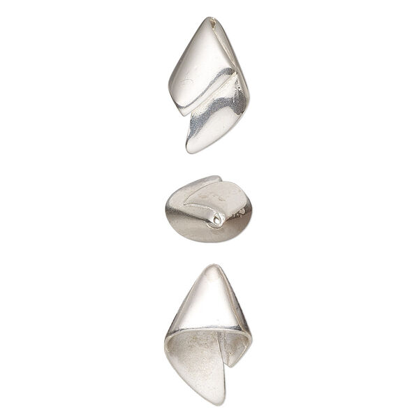 Bead cap, Amoracast®, sterling silver, 14x9mm fortune right, fits 4-6mm bead, for use with 25-32 gauge wire. Sold individually. image number 0