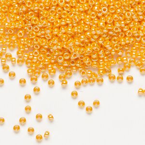 Seed bead, Miyuki, glass, pkg/250g, #11 rocaille, opaque luster mandarin orange, (RR-423).