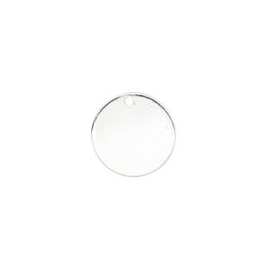 Drop, sterling silver, 14mm flat round. Sold per pkg of 2.