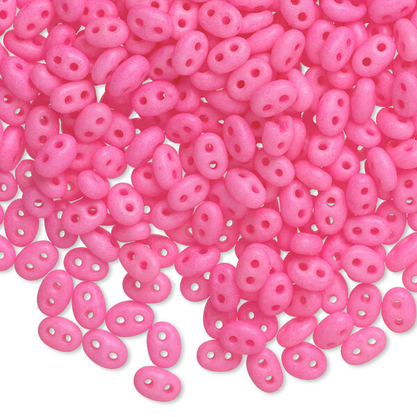 Seed bead, Preciosa Twin™ Czech glass, pkg/50g, 5x2.5mm oval, opaque matte neon pink, (36777). image number 0