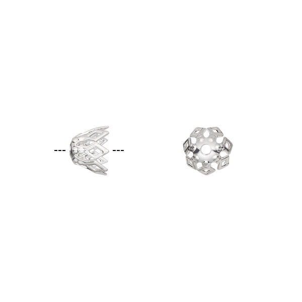Bead cap, silver-plated brass, 7x5mm fancy basket with diamond cutouts, fits 7-10mm bead. Sold per pkg of 50. image number 0