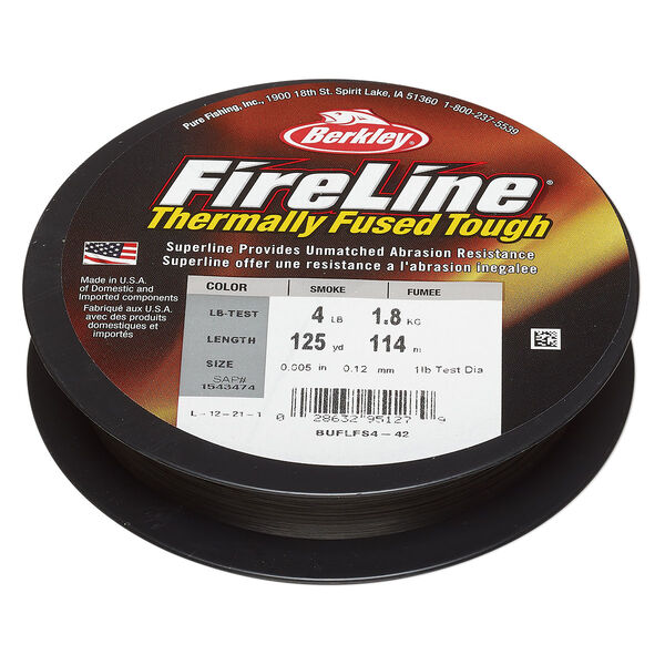 Thread, Berkley® FireLine®, high-modulus polyethylene, 8-fiber braid, smoke, 0.12mm diameter, 4-pound test. Sold per 125-yard spool. image number 0