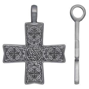 Pendant, antiqued "pewter" (zinc-based alloy), 46x36mm cross with Celtic design. Sold individually.