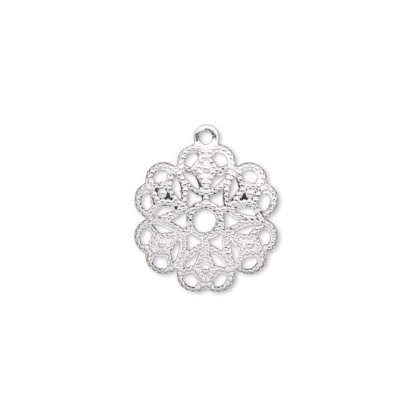 Charm, silver-plated brass, 15mm flower. Sold per pkg of 50. image number 0