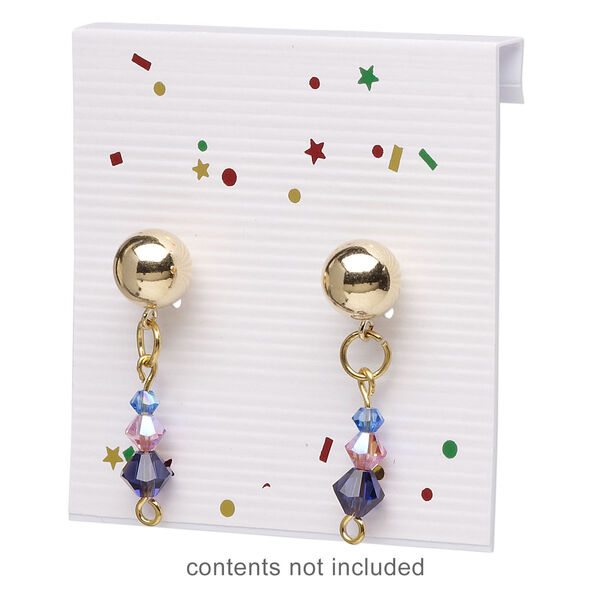 Earring card, paper, white with rainbow confetti, 2x2-inch square. Sold per pkg of 100. image number 2