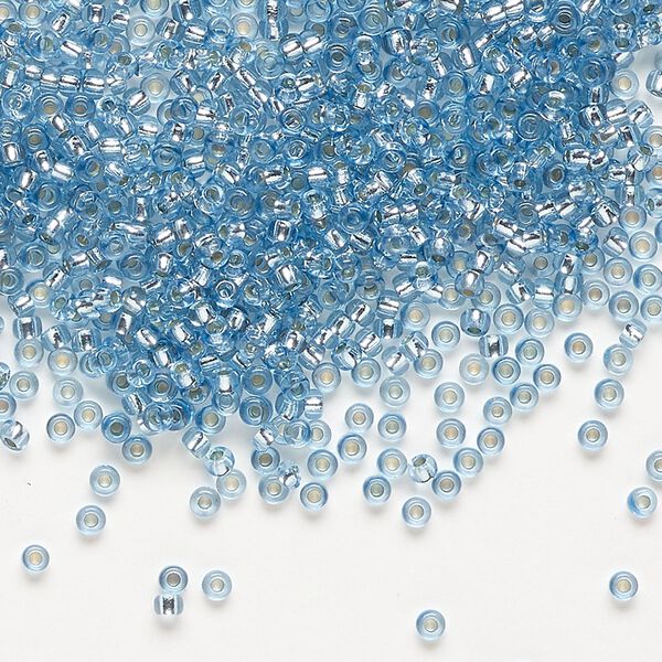 Seed bead, Preciosa Ornela Czech glass, pkg/500g, #11 rocaille, translucent solgel dyed silver-lined aqua, (78132). image number 0