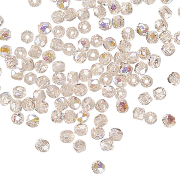 Czech fire-polished glass 1pkg120, faceted round bead translucent light rose AB 3mm image number 0