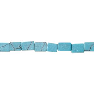 Bead, "turquoise" (resin) (imitation), blue, 5x4mm-6x5mm square tube. Sold per 15-inch strand.
