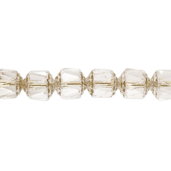 Bead, Czech glass, transparent clear and metallic gold, 8mm round cathedral. Sold per 15-1/2" to 16" strand, approximately 50 beads. image number 0