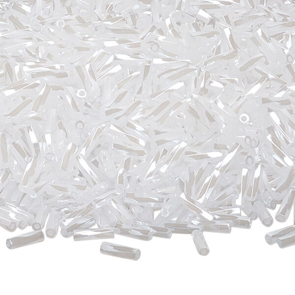 Bead, Miyuki, bugle bead, glass, pkg/50 g, 6x2mm center-drilled twisted, luster opaque white, (TW-511). image number 0