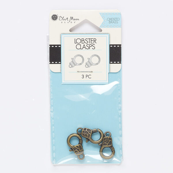 Clasp, lobster claw, antique brass-finished "pewter" (zinc-based alloy), 14x10mm with mosaic design. Sold per pkg of 3. image number 0