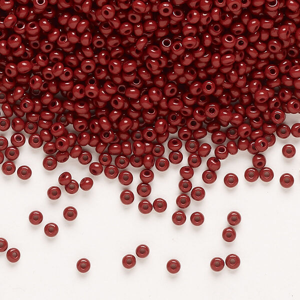 Seed bead, Preciosa Ornela Czech glass, pkg/50g, #11 rocaille, opaque dark red coral, (93300). image number 0