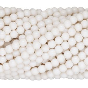 Bead, acrylic, cream, 4mm round. Sold per hank, approximately 4,800 beads.