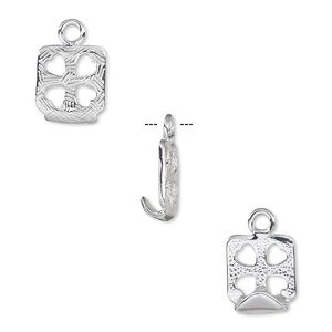 Drop, Almost Instant Jewelry®, silver-plated "pewter" (zinc-based alloy), 15x13mm square with cutout hearts and 12x12mm chessboard setting. Sold per pkg of 2.