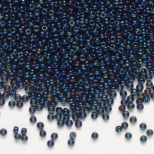 Seed bead, Preciosa Ornela Czech glass, pkg/50g, #11 rocaille, opaque blue iris black, (59135).
