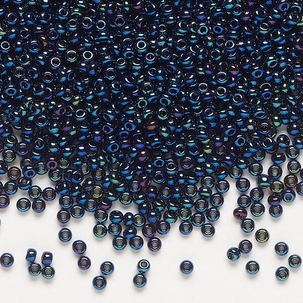 Seed bead, Preciosa Ornela Czech glass, pkg/50g, #11 rocaille, opaque blue iris black, (59135). image number 0