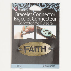 Connector 1pkg1, antique brass-finished "pewter" (zinc-based alloy), 47x21mm oval with cutout  "FAITH."