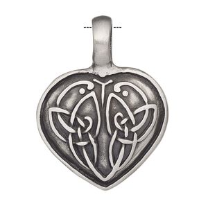 Pendant, Powerful Pewter Pendants, antiqued pewter (tin-based alloy), 37.5x28mm single-sided heart with Celtic knot design and 6mm hole. Sold individually.