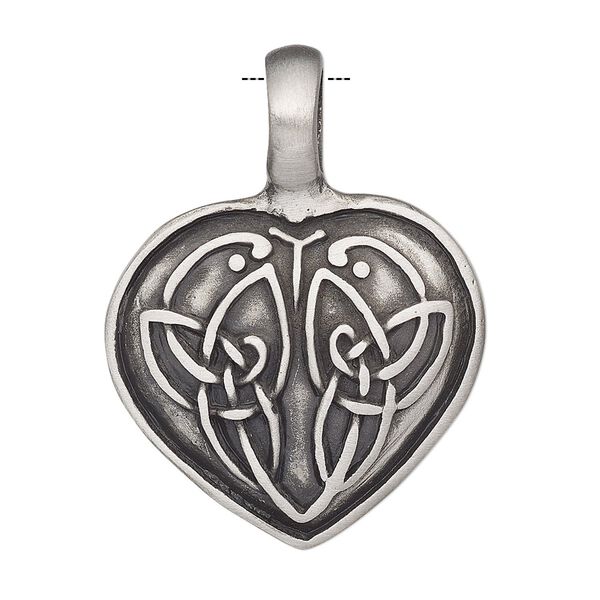 Pendant, Powerful Pewter Pendants, antiqued pewter (tin-based alloy), 37.5x28mm single-sided heart with Celtic knot design and 6mm hole. Sold individually. image number 0