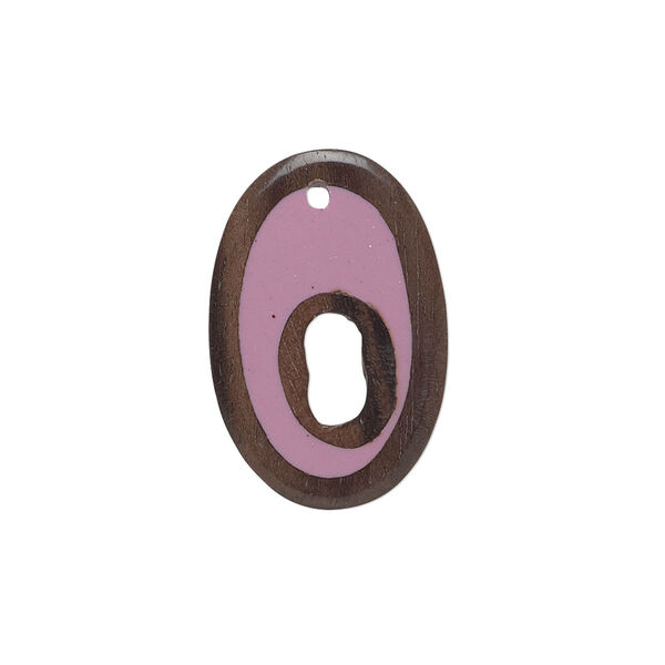 Drop, resin and wood (assembled), lavender, 24x16mm double-sided oval with 7x3.5mm hole. Sold individually. image number 0
